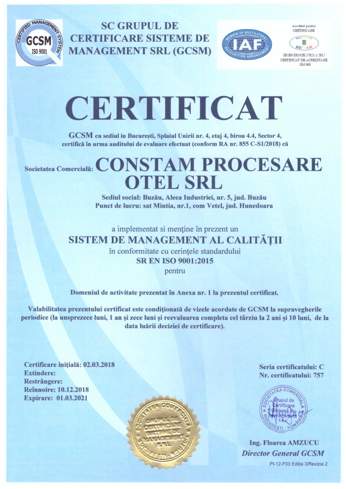 Certificat 757c CONSTAM